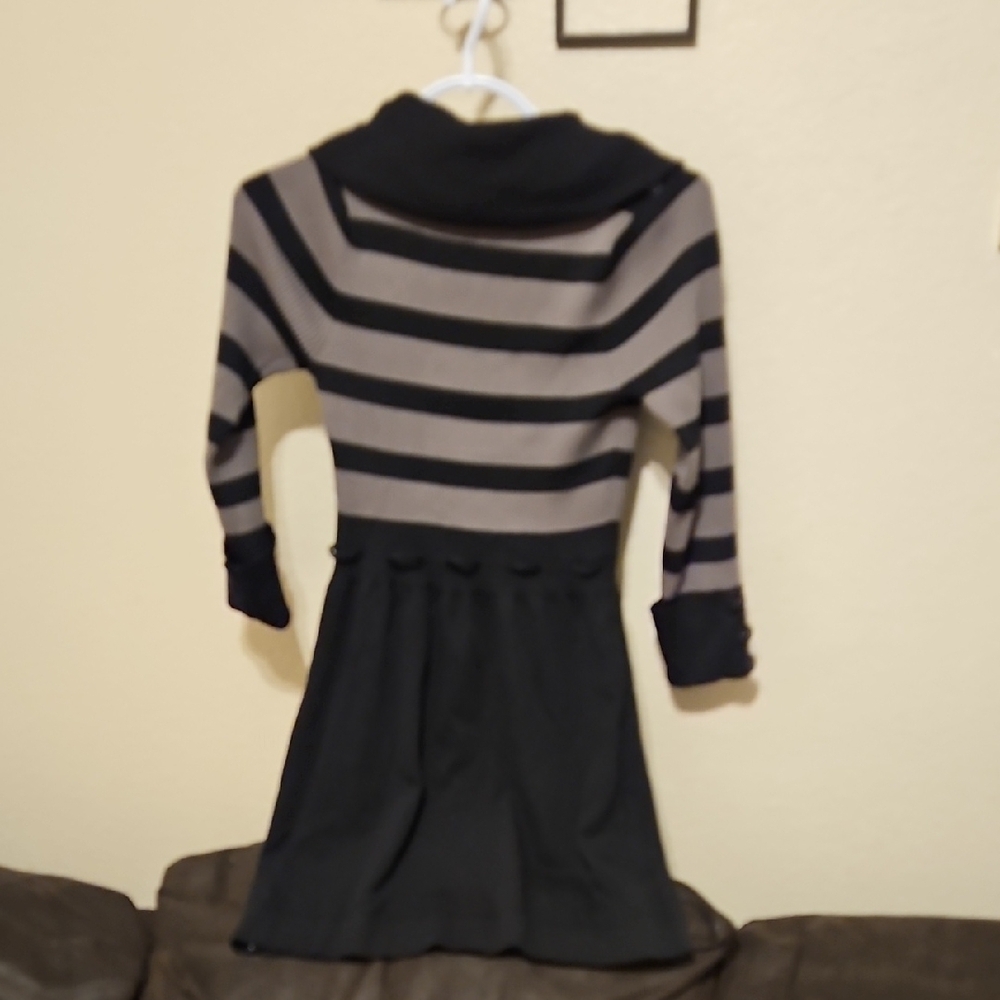 Apostrophe Black and Gray Striped Sweater Dress with Cowl Neck - Picture 8 of 11